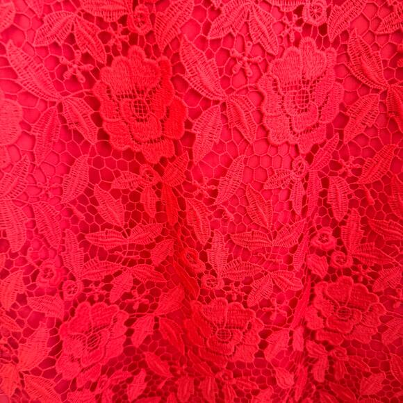 J.Crew Sheath Lace Overlay Dress Red Floral Round Neck Back Zip Sleeveless Sz 12 - Picture 2 of 7